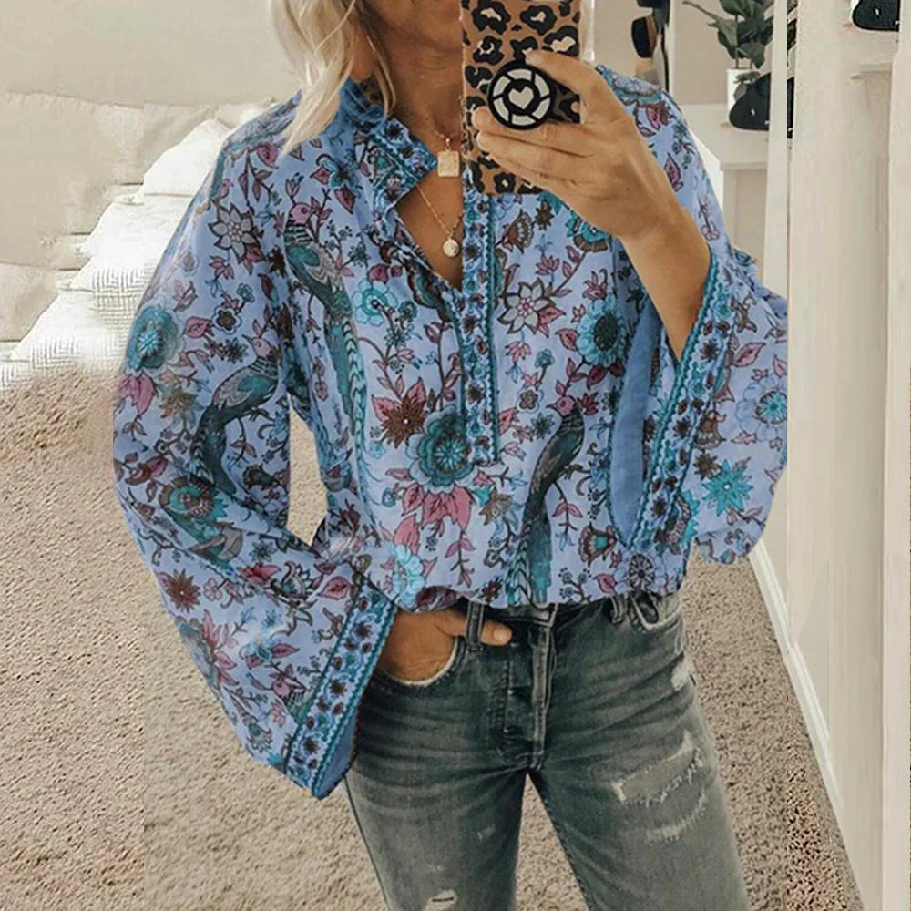 Cynthia - Bohemian Floral Blouse for a Feminine Look
