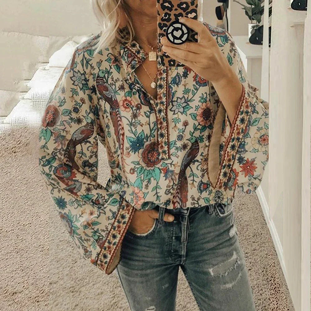 Cynthia - Bohemian Floral Blouse for a Feminine Look