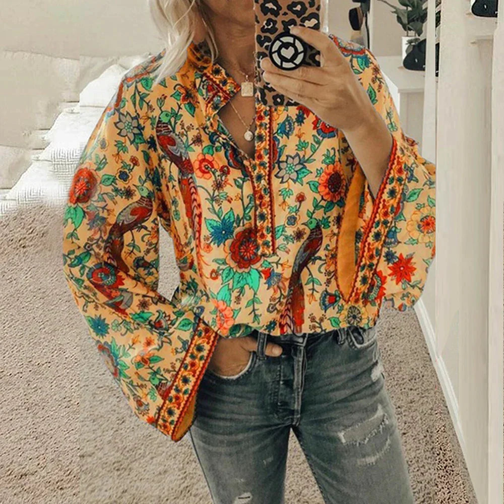 Cynthia - Bohemian Floral Blouse for a Feminine Look