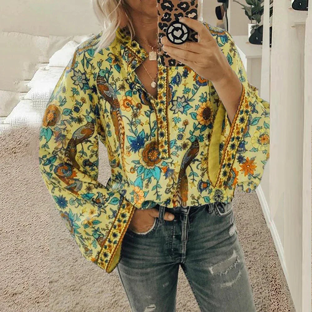 Cynthia - Bohemian Floral Blouse for a Feminine Look