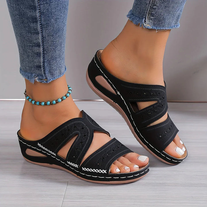 Chic Estelle Ladies Sandals with Elegant Wedge Heel and Unique Excavation Design