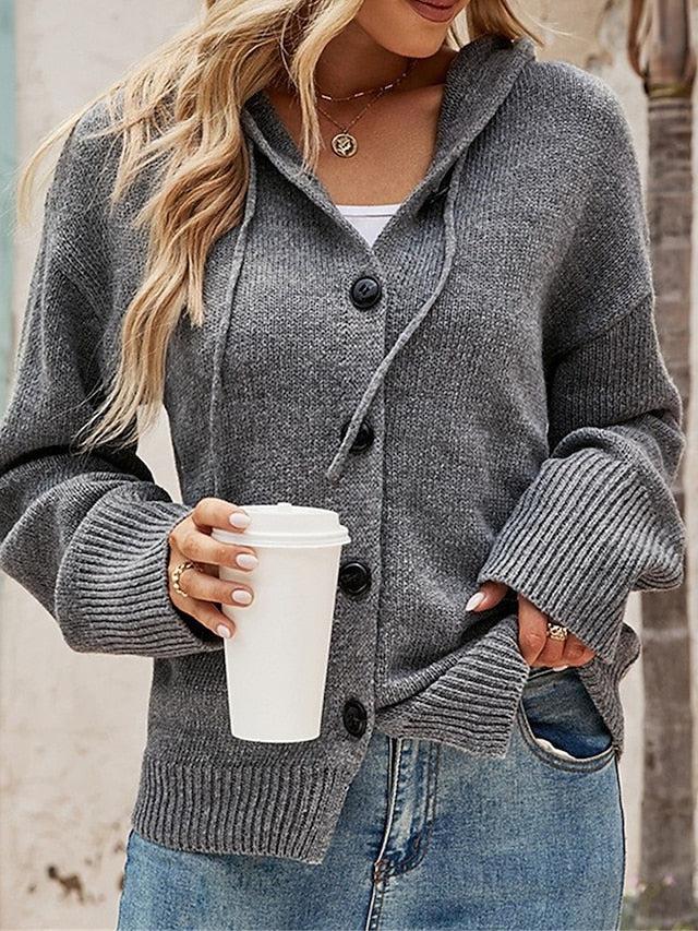 Sarah™ - Grey Plain Hoodie Sweater