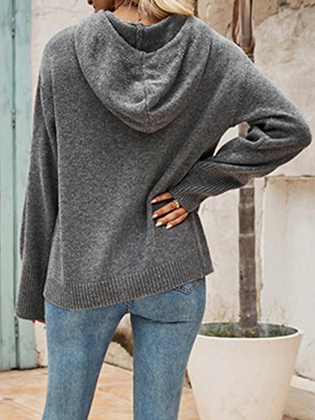 Sarah™ - Grey Plain Hoodie Sweater