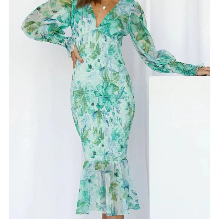 Ubbeline - Elegant Midi Dress with Floral Print