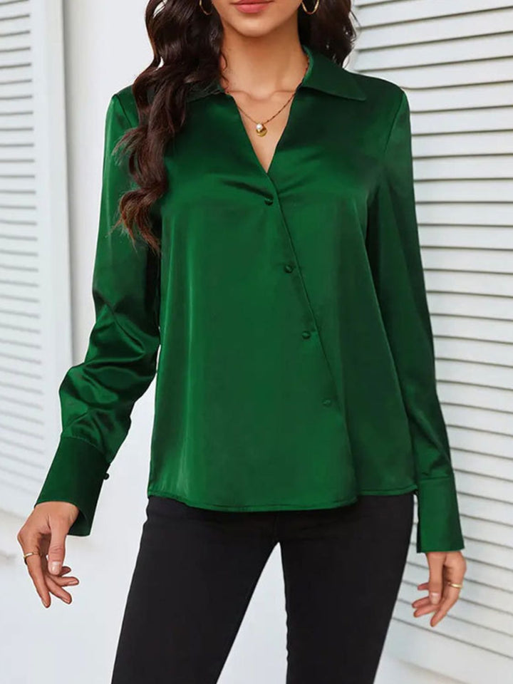 Nikki - Elegant Dark Green Long Sleeve Blouse for a Stylish Autumn Look for Ladies