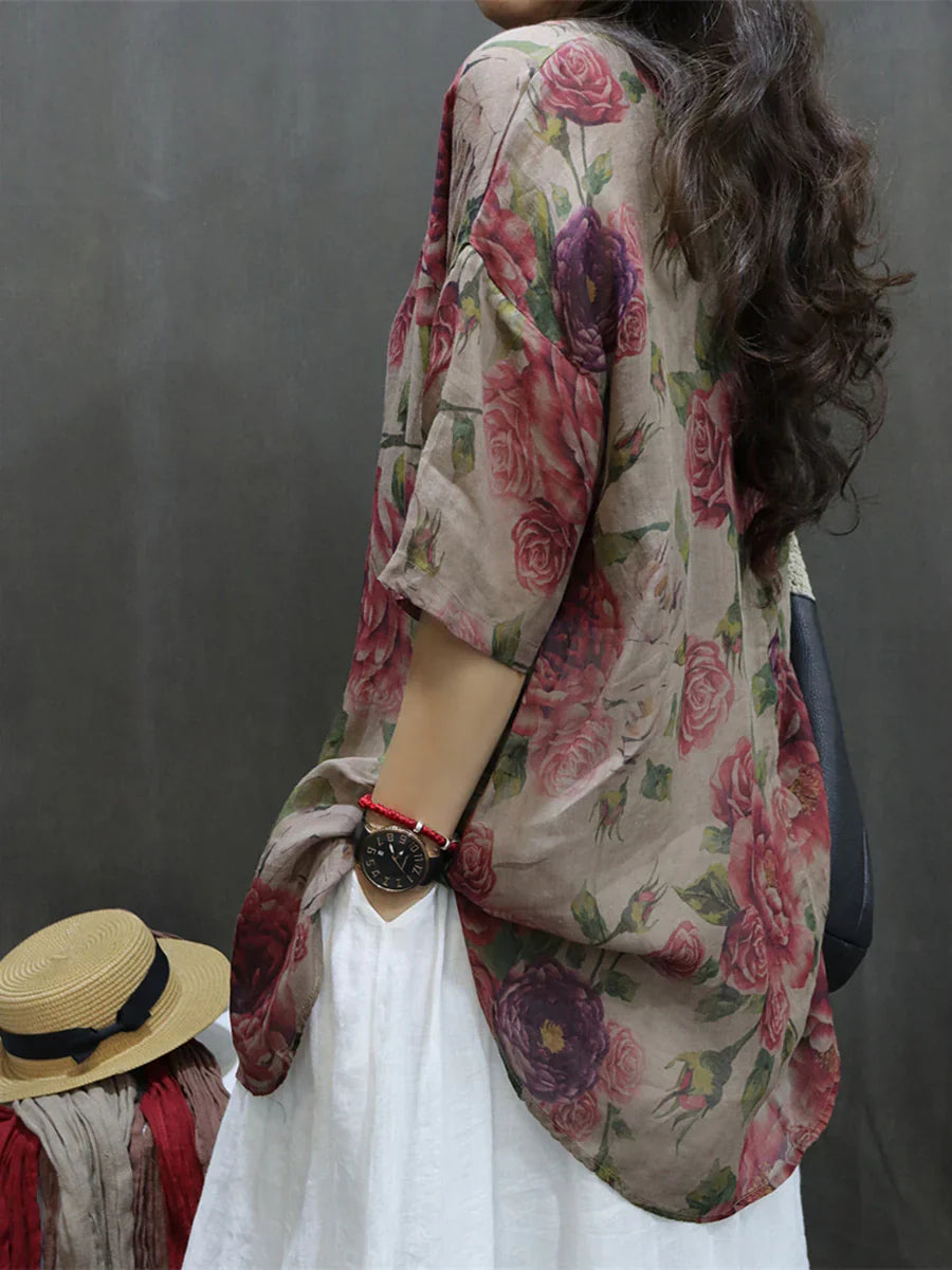 Floriana - Printed linen top
