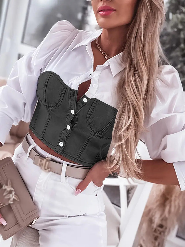 Mila - Elegant Autumn Chic Top Inspired by Denim for Women
