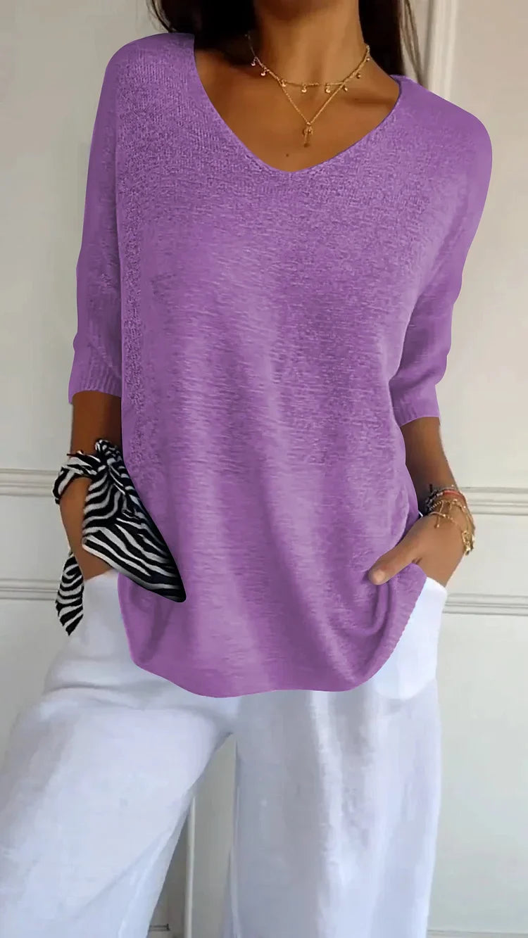 Mia™ - Cozy Top with Knitted V-Neck