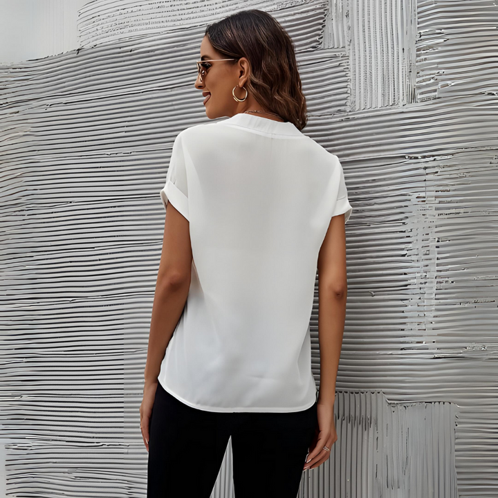 Serenity - Elegant White V-Neck Blouse for Women with Chic Spring Style