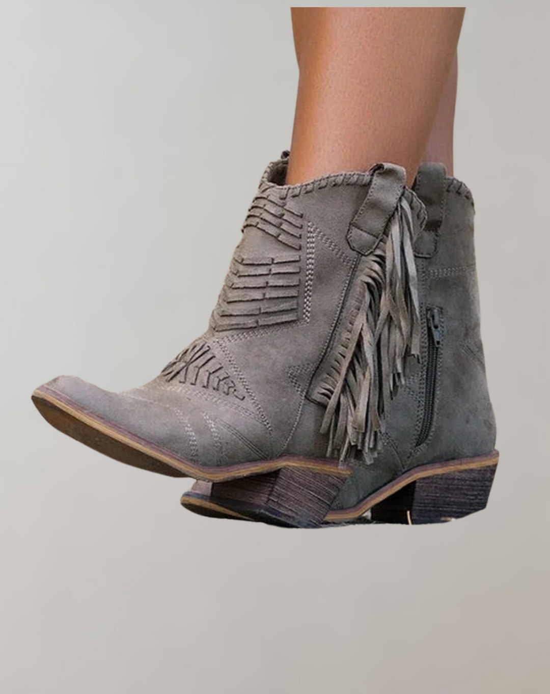 Selene - Retro Suede Zipper Boots with Playful Fringes