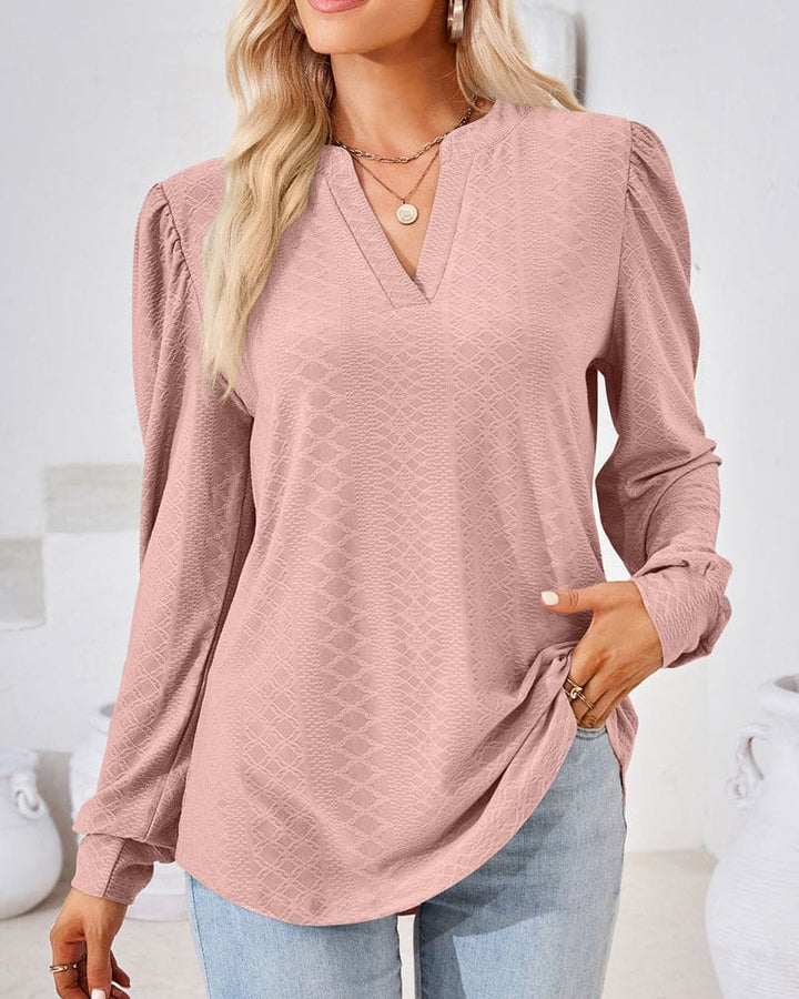 Amani - Elegant V-Neck Jacquard Top for a Trendy Autumn Look for Women