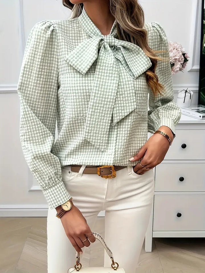 Aurora - Elegant Autumn Blouse with Classic Plaid Pattern and Bow for Women