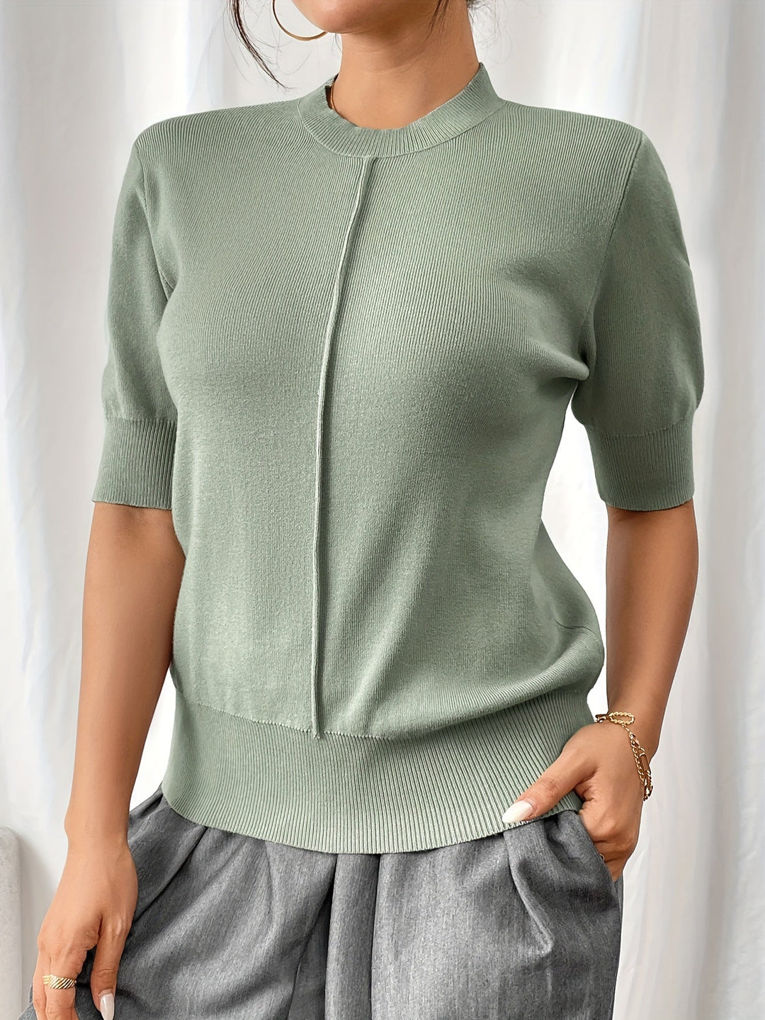 Chic Summer Knit Mock Neck Top for Women | Elise