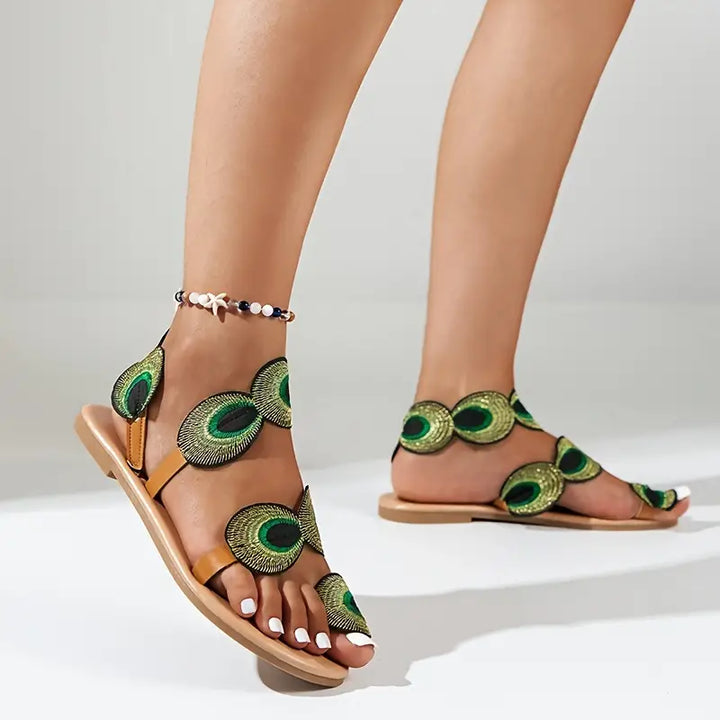 Vivien - Elegant women's sandals with beautiful peacock pattern