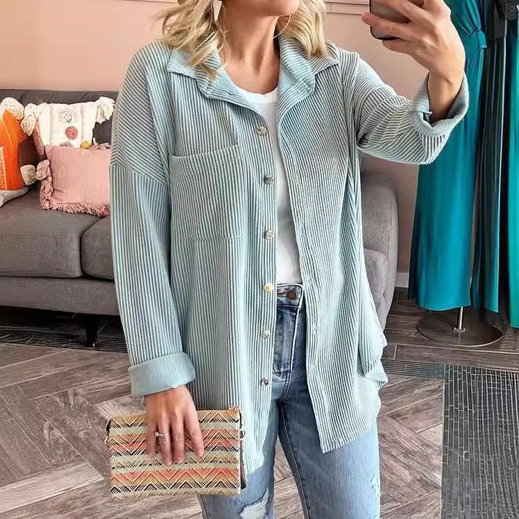 Aria - Elegant Striped Long Sleeve Blouse for the Fashion-conscious Woman this Autumn