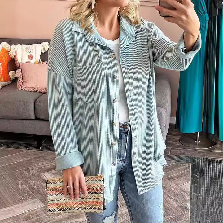 Aria - Elegant Striped Long Sleeve Blouse for the Fashion-conscious Woman this Autumn