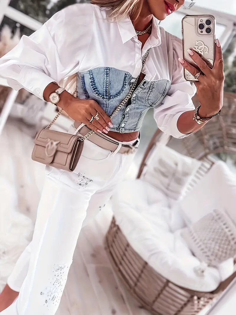 Mila - Elegant Autumn Chic Top Inspired by Denim for Women