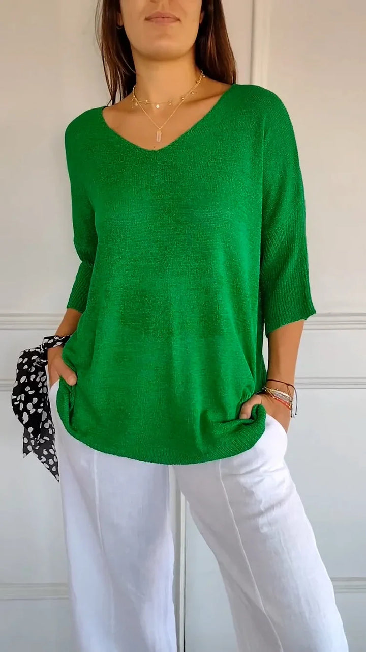 Mia™ - Cozy Top with Knitted V-Neck