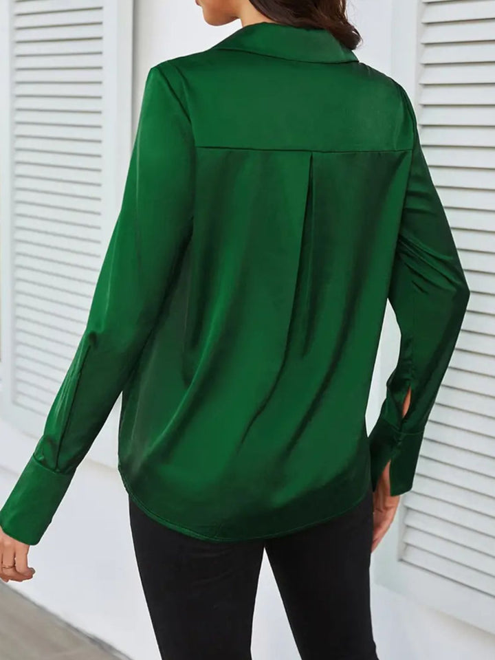 Nikki - Elegant Dark Green Long Sleeve Blouse for a Stylish Autumn Look for Ladies