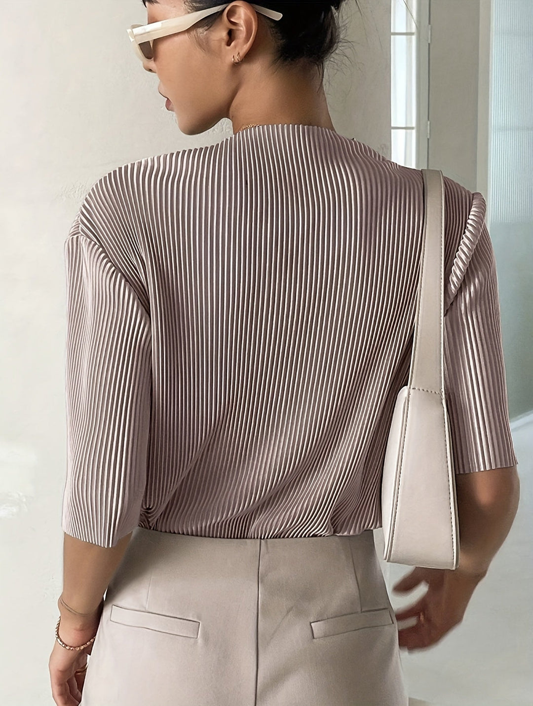 Marie - Elegant White Pleated Blouse for Women