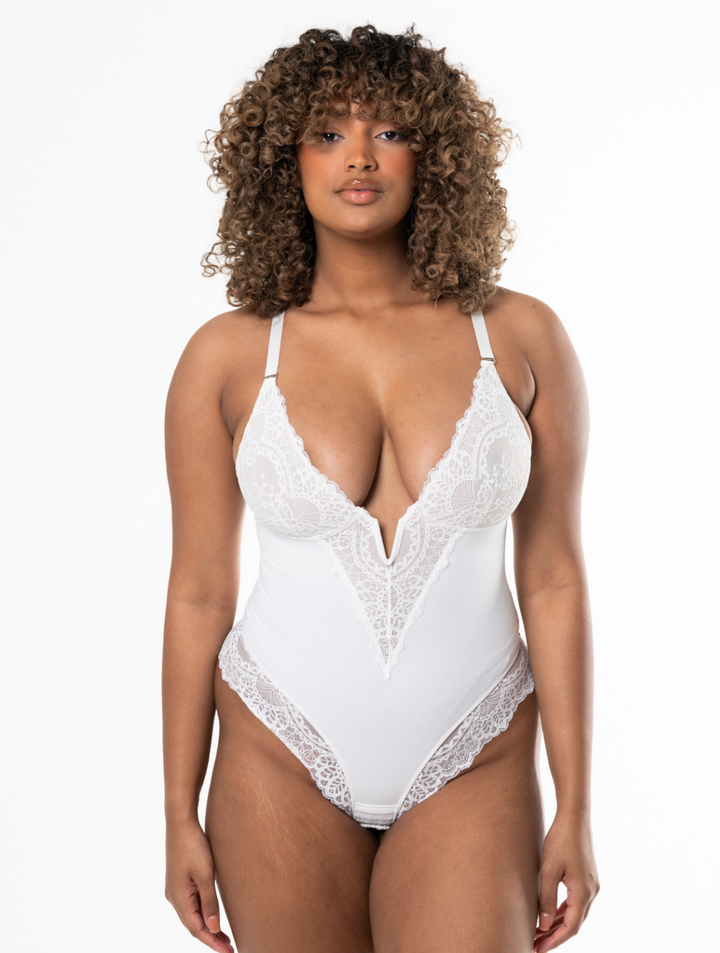 Ella™ - V-Neck Half Laced Bodysuit