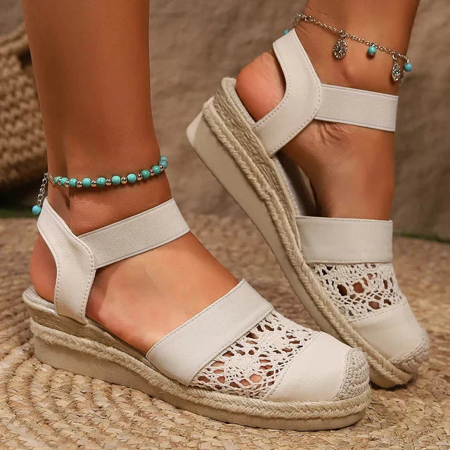 Estelle - Elegant closed toe sandals with stylish wedge heel