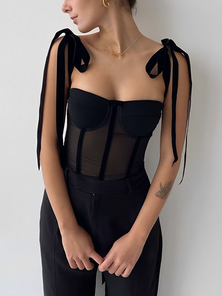 Yana - Stylish Black Mesh Corset Top for Women