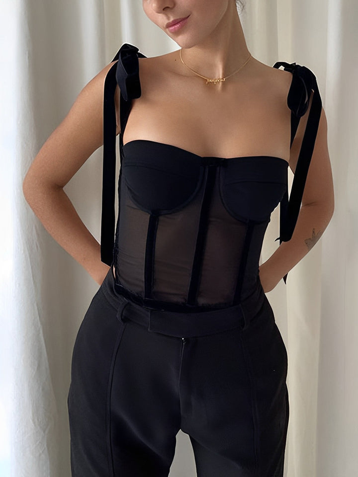 Yana - Stylish Black Mesh Corset Top for Women