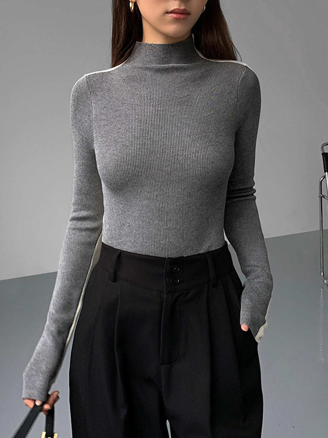 Chic bicolour knitted women's long-sleeved top | Sophie