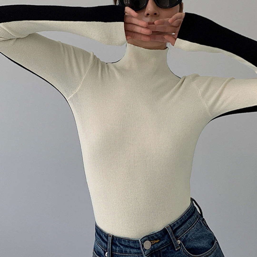 Chic bicolour knitted women's long-sleeved top | Sophie