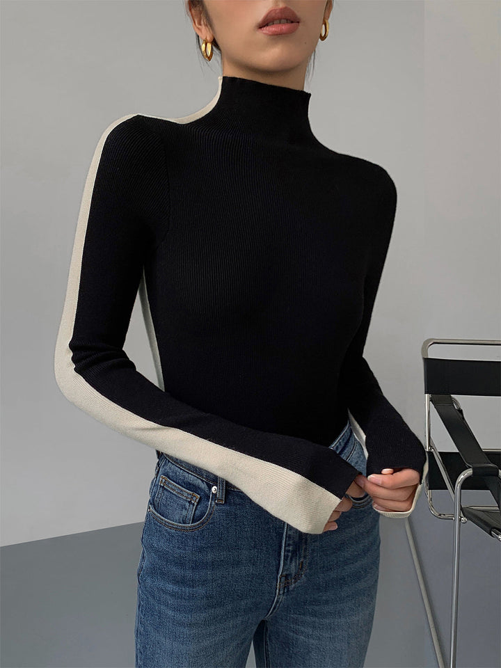 Chic bicolour knitted women's long-sleeved top | Sophie