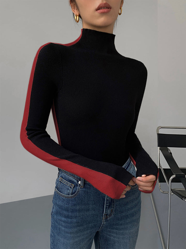 Chic bicolour knitted women's long-sleeved top | Sophie