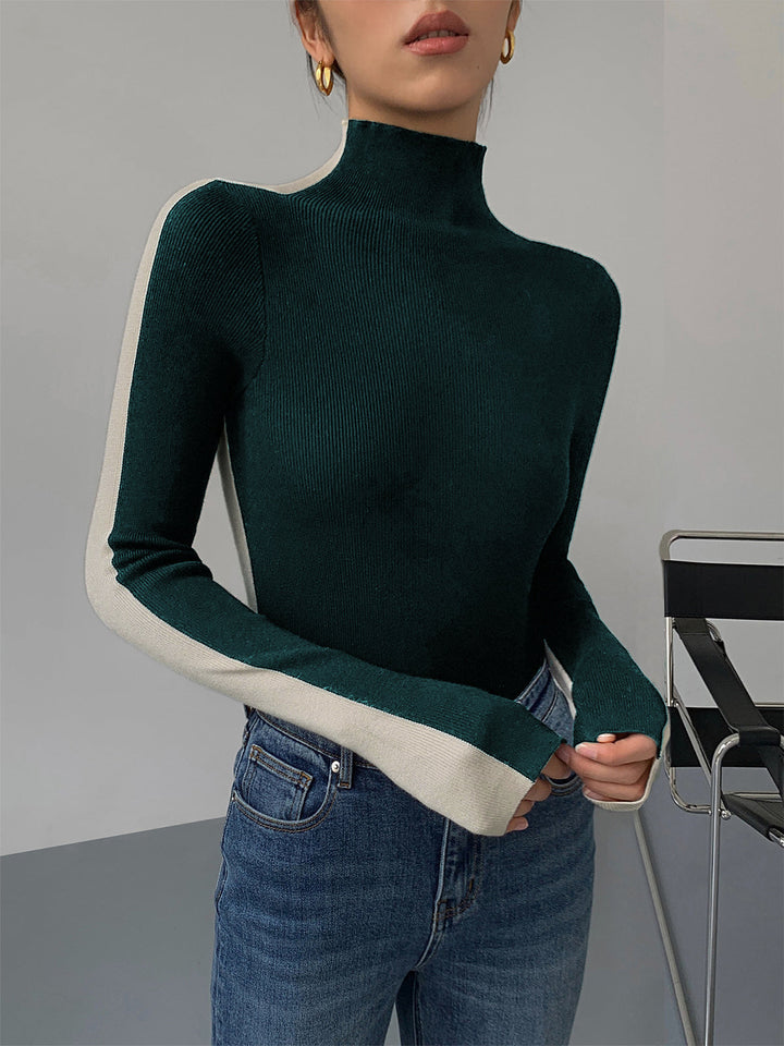 Chic bicolour knitted women's long-sleeved top | Sophie