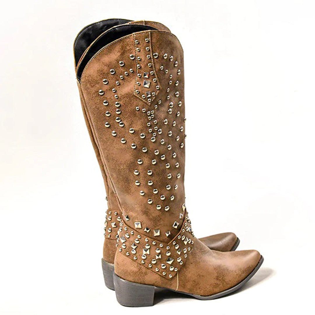 JOAN - Stylish Boots with Chic Metallic Studs and Elegant High Heel