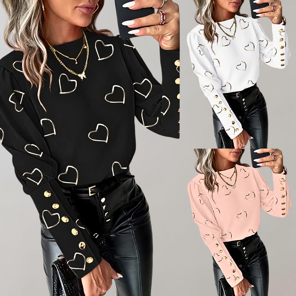 Luvianna - Elegant Women's Blouse with Cute Heart Print