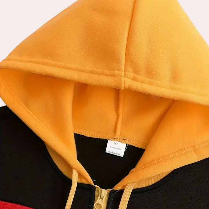 Stylish orange hoodie with colour blocks for men