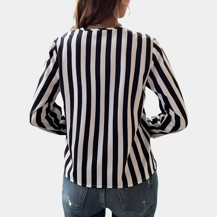 Trendy V-neck Striped Women's Top for a Stylish Look