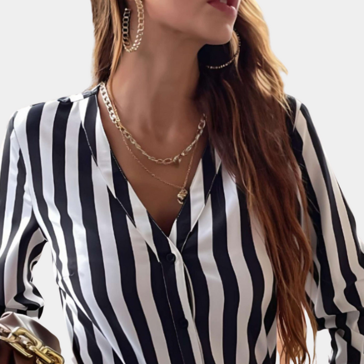 Trendy V-neck Striped Women's Top for a Stylish Look