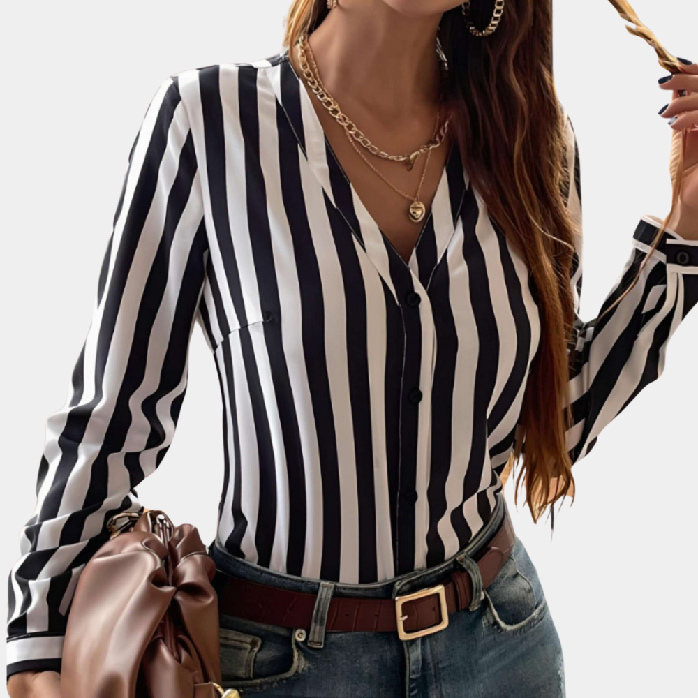 Trendy V-neck Striped Women's Top for a Stylish Look