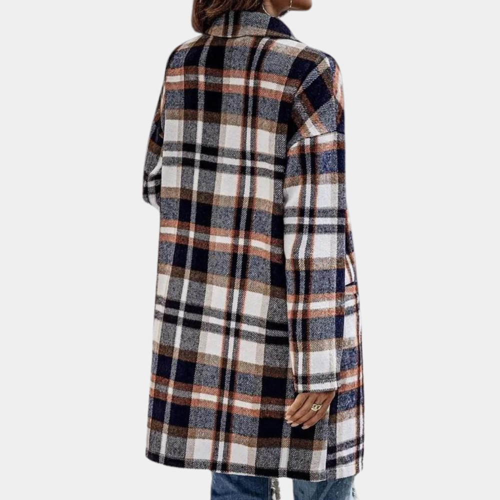 Women's long checked jacket for a stylish and trendy look