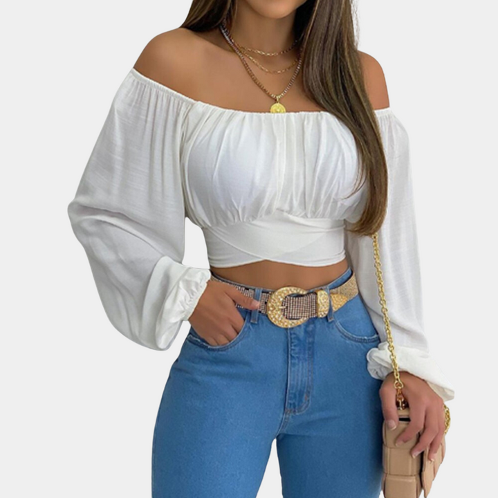 Elegant Off-Shoulder Blouse with Long Sleeves for Women