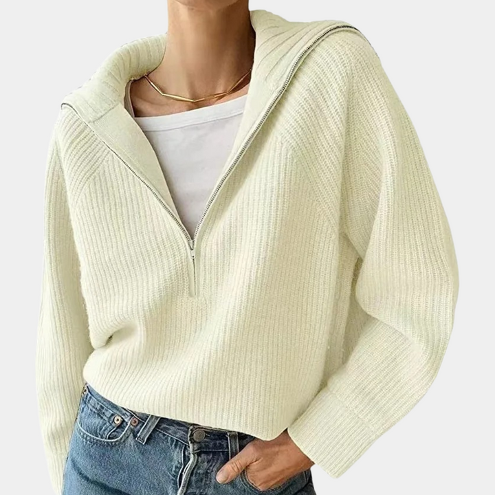 Olina - Elegant knit women's knit with trendy half-zipper