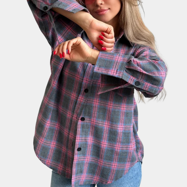 Iryna - Trendy Long-Sleeved Plaid Blouse for Women