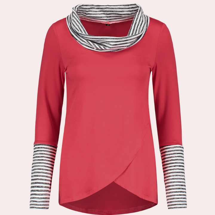 Stylish Kyra Women's Top with Overlap Detail and Long Sleeves