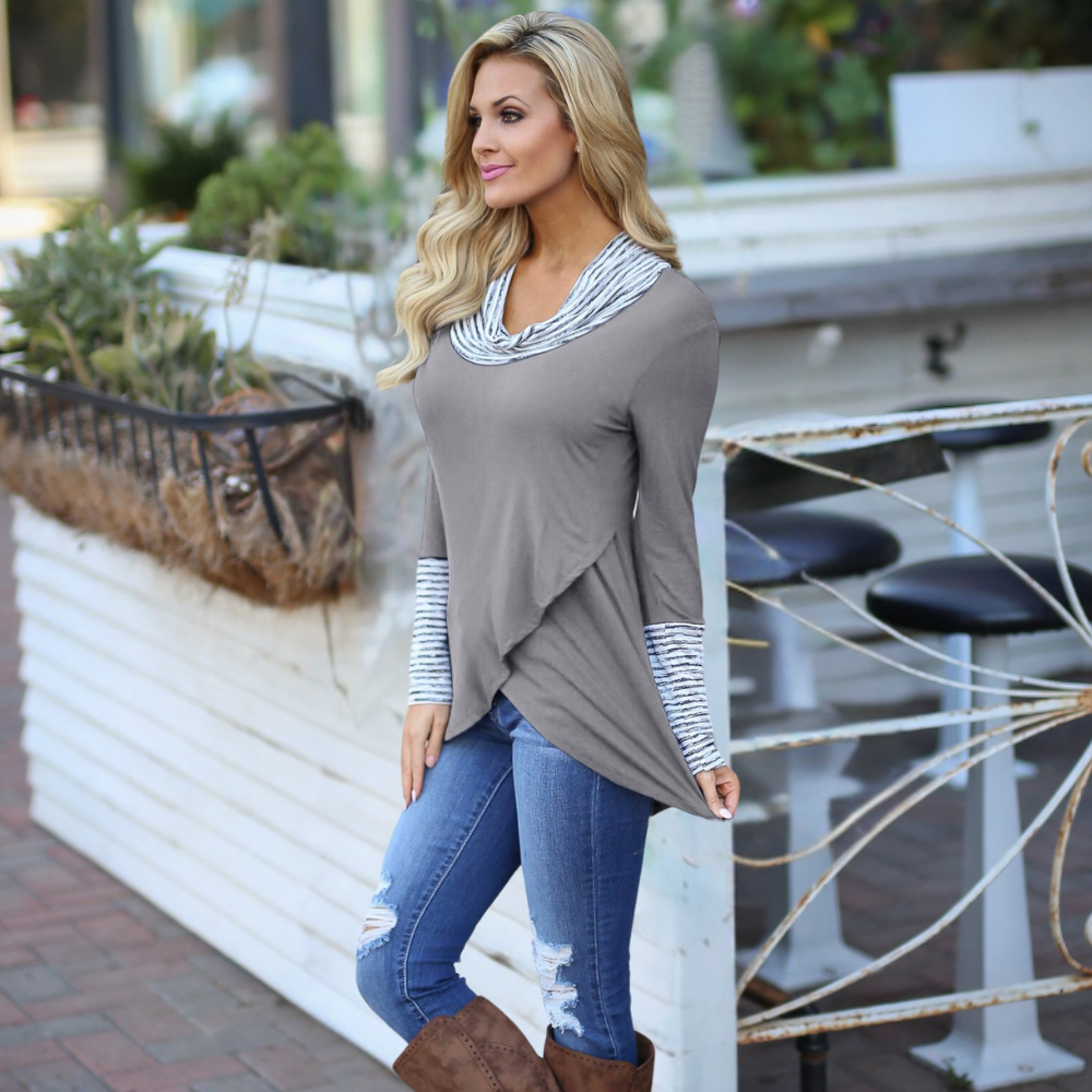 Stylish Kyra Women's Top with Overlap Detail and Long Sleeves