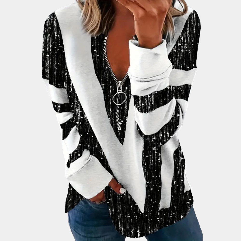 Leocadia - Trendy Women's Long-Sleeved Shirt with Stylish Zipper