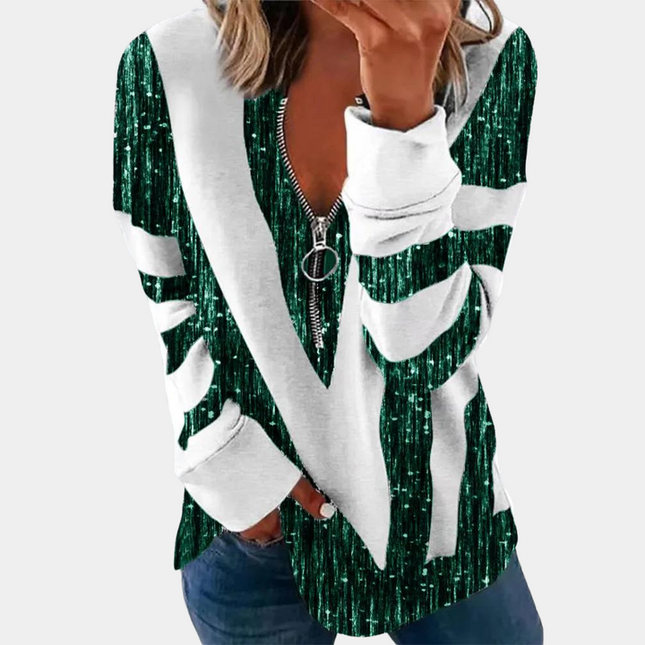 Leocadia - Trendy Women's Long-Sleeved Shirt with Stylish Zipper