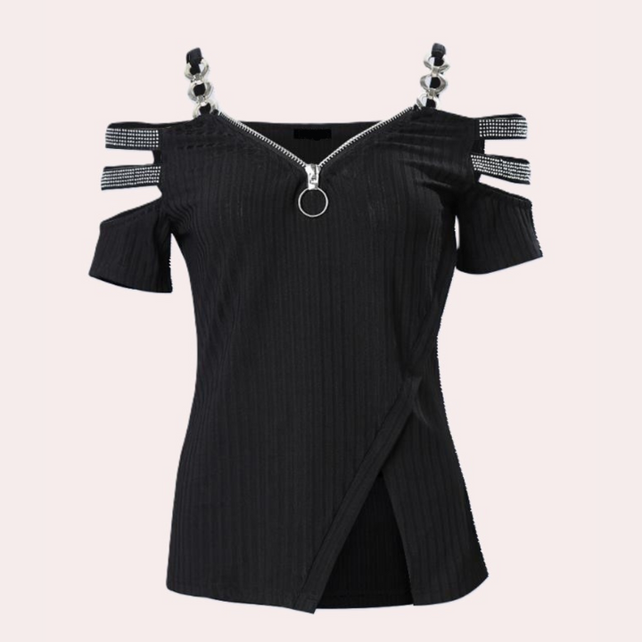 Pavlina - Chic Women's Top with Elegant Shoulder Strap Details