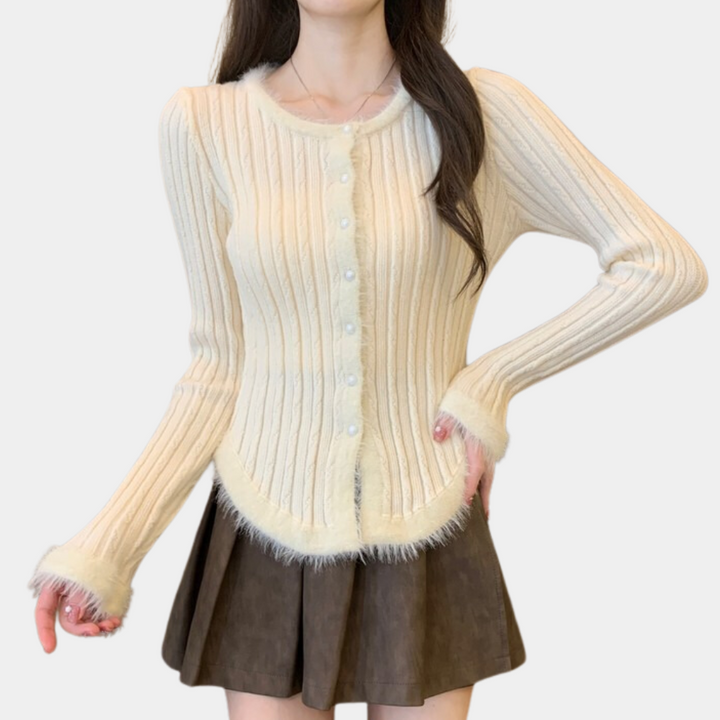 Flavie - Stylish and comfortable women's ribbed knitted cardigan