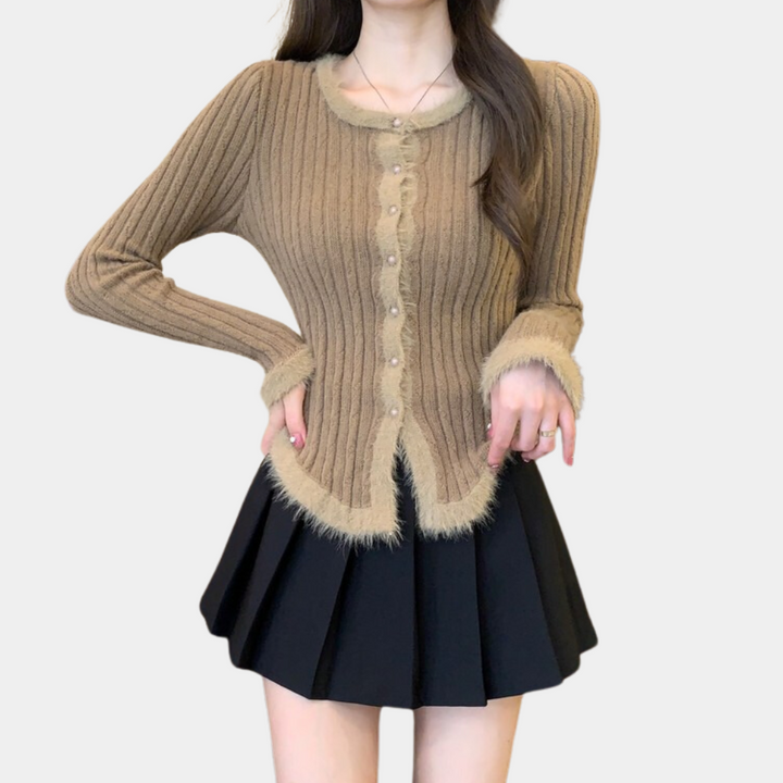 Flavie - Stylish and comfortable women's ribbed knitted cardigan